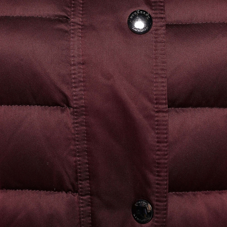 Pre Owned Burberry Burgundy Fox Fur Trim Abbeydale Down Puffer Coat M
