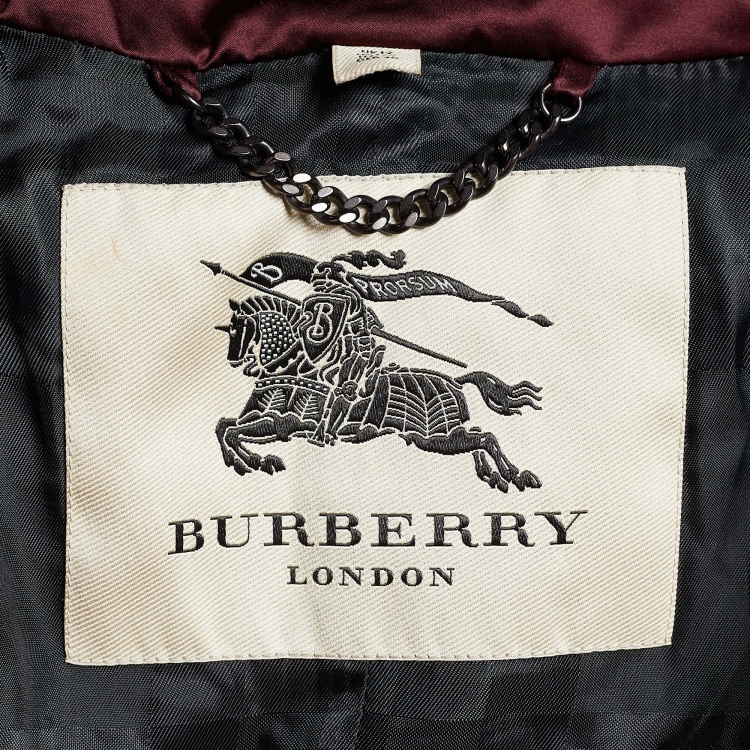 Pre Owned Burberry Burgundy Fox Fur Trim Abbeydale Down Puffer Coat M