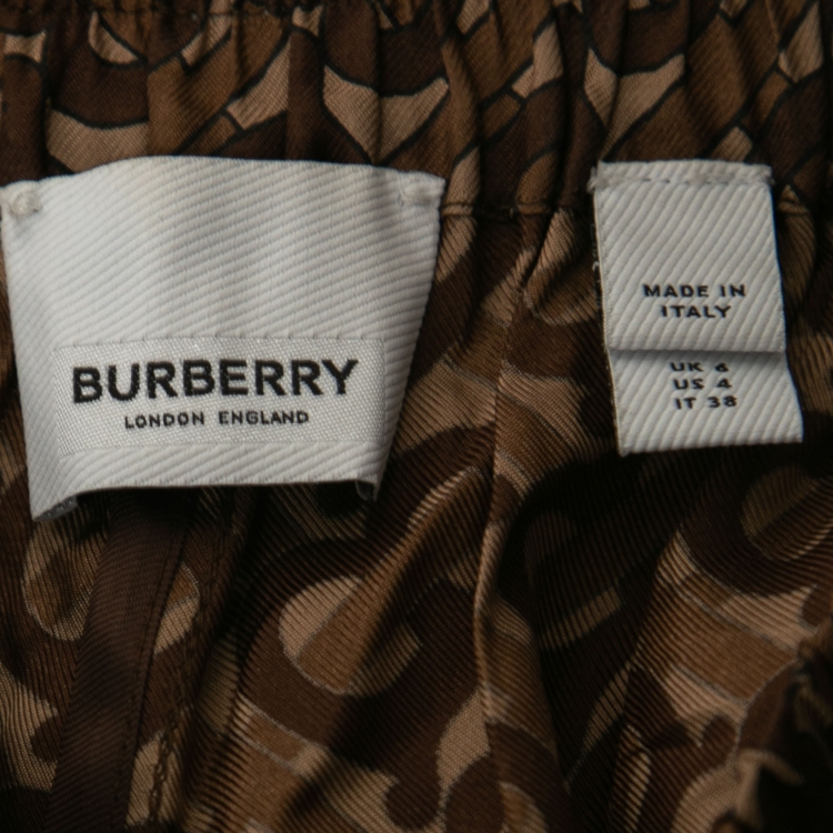 مملوكة مسبقًا Burberry Brown Monogram Silk Elasticized Waist Pants S
