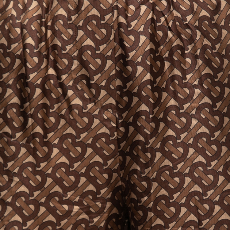 مملوكة مسبقًا Burberry Brown Monogram Silk Elasticized Waist Pants S