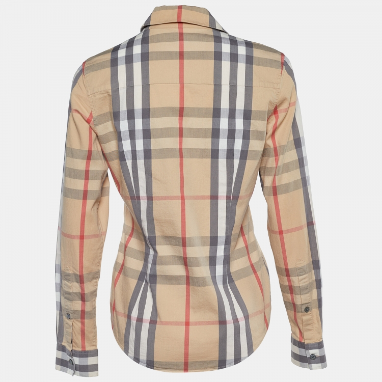 Pre Owned Burberry Beige Novacheck Stretch Cotton Button Front Shirt M