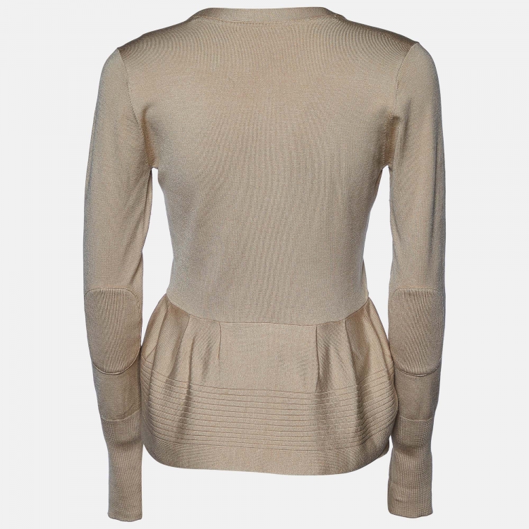 Pre Owned Burberry Beige Silk Knit Rib Detail Button Front Cardigan XS