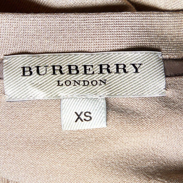 Pre Owned Burberry Beige Silk Knit Rib Detail Button Front Cardigan XS