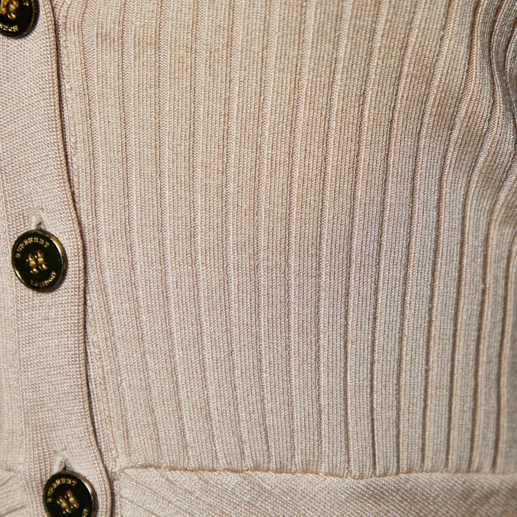 Pre Owned Burberry Beige Silk Knit Rib Detail Button Front Cardigan XS