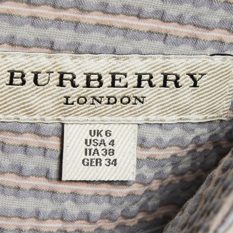 Pre Owned Burberry Grey Striped Crinkled-Cotton Pencil Skirt S