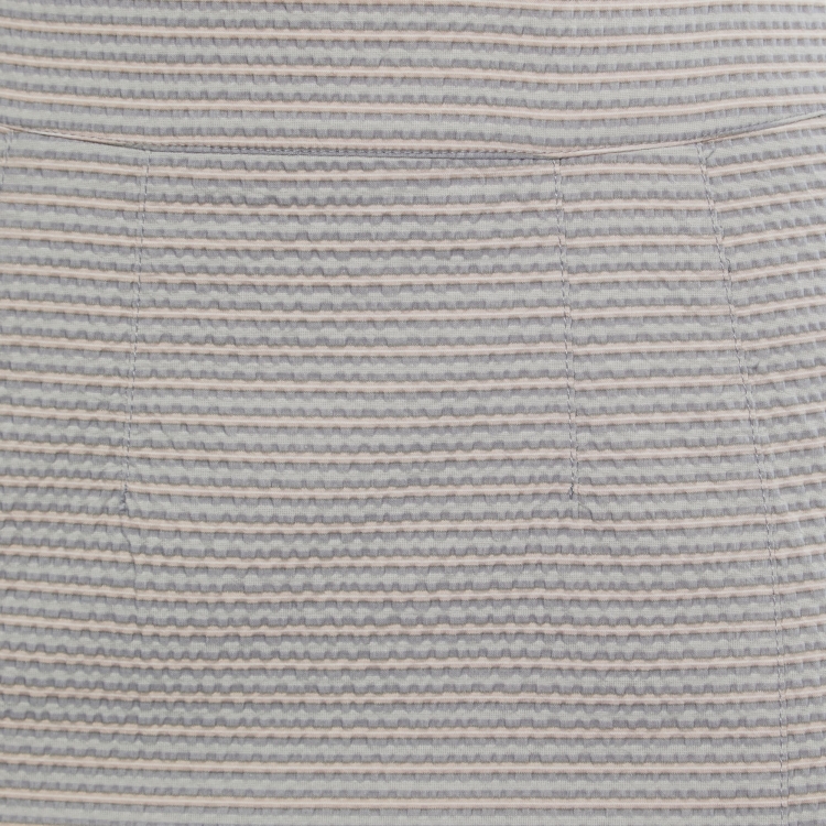Pre Owned Burberry Grey Striped Crinkled-Cotton Pencil Skirt S