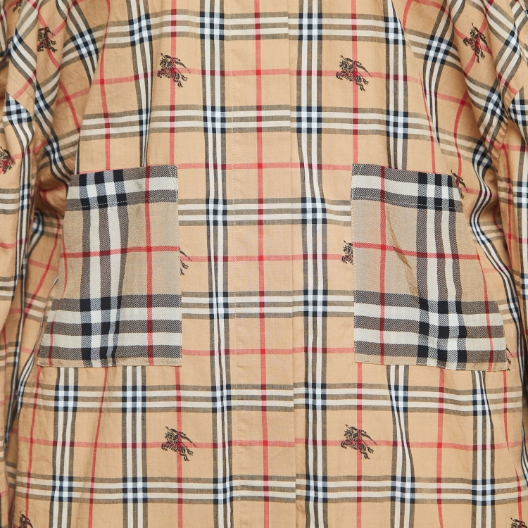 Pre Owned Burberry Beige Vintage Checked Wrap Sleeve Shirt Dress M