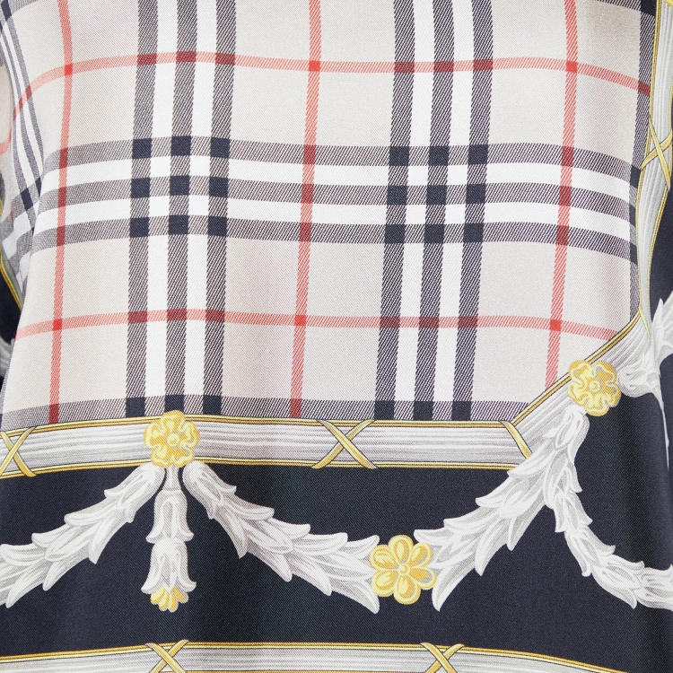 Pre Owned Burberry Black Archive Scarf Print Silk Paneled Cotton Sweatshirt L