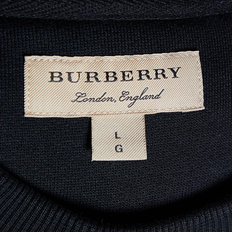 Pre Owned Burberry Black Archive Scarf Print Silk Paneled Cotton Sweatshirt L