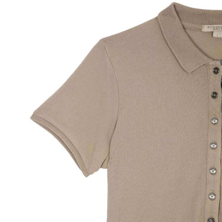 مملوكة مسبقًا Burberry Cream Check Placket Polo Shirt L