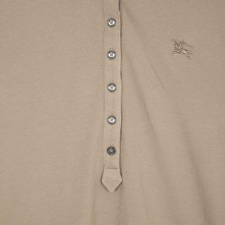 مملوكة مسبقًا Burberry Cream Check Placket Polo Shirt L