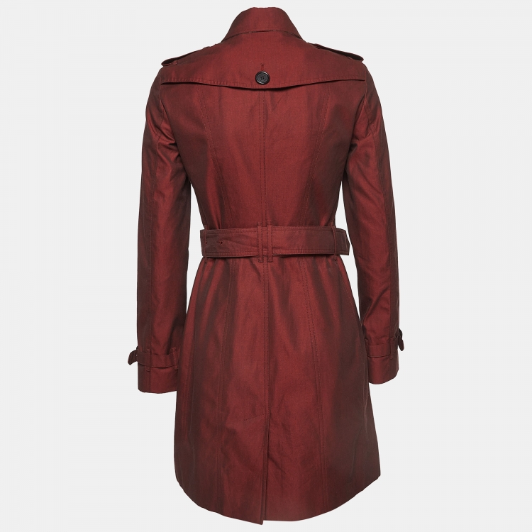 مملوكة مسبقًا Burberry Burgundy Cotton Double Breasted Trench Coat S