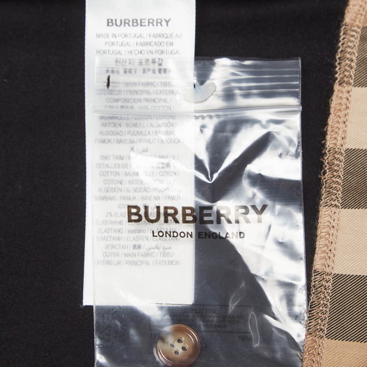 Pre Owned Burberry Black Cotton Knit Tartan Panel Oversized T-shirt Dress L