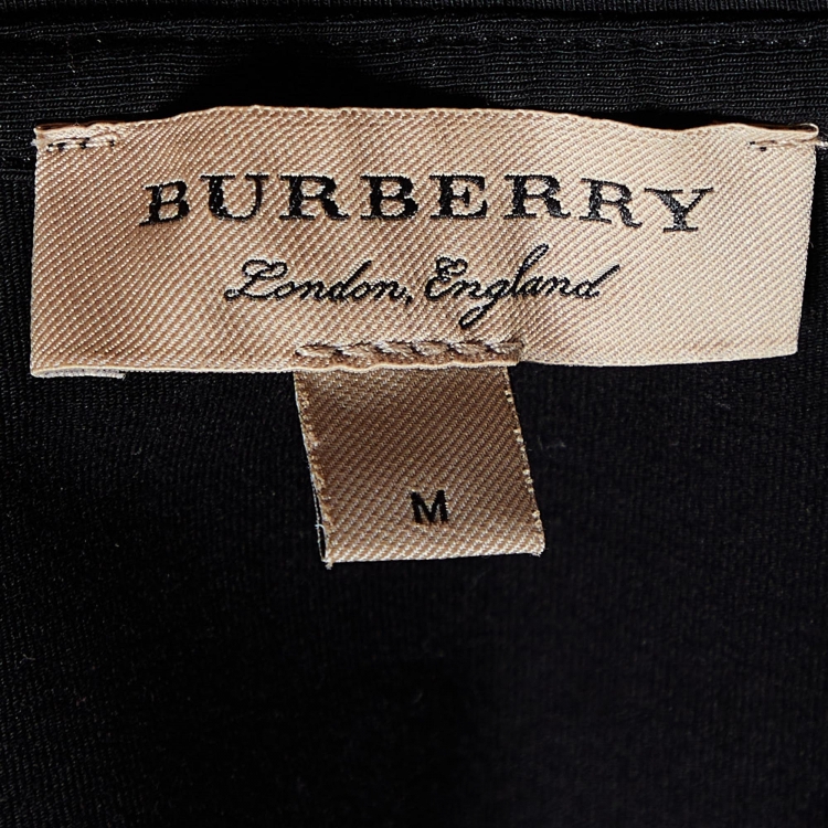 Pre Owned Burberry Black Cotton Check Cuff Crew Neck T-Shirt M