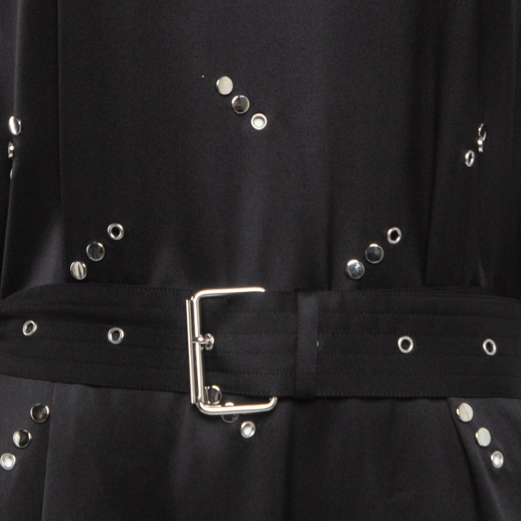 Pre Owned Burberry Black Silk Stud Embellished Belted Short Dress M