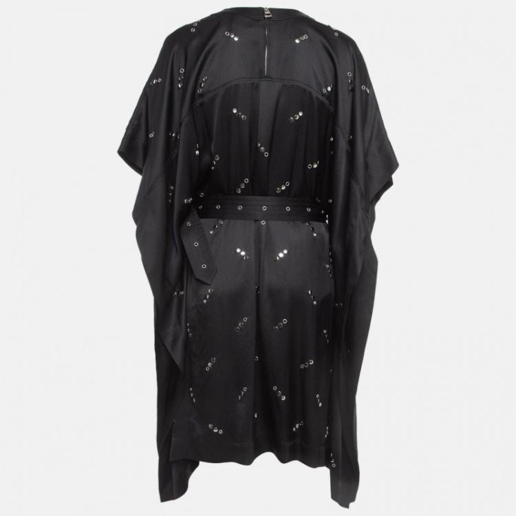 Pre Owned Burberry Black Silk Stud Embellished Belted Short Dress M