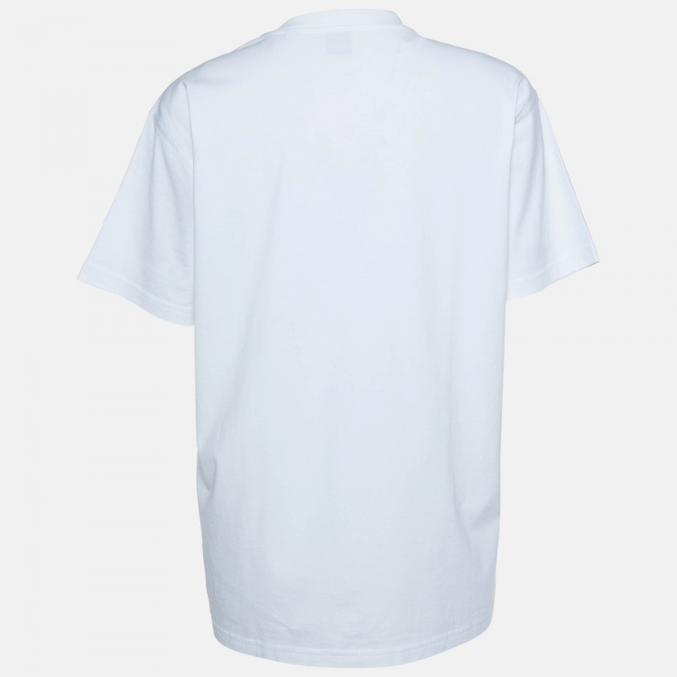 Pre Owned Burberry White Cotton Botanical Sketch Appliqued T-Shirt XS