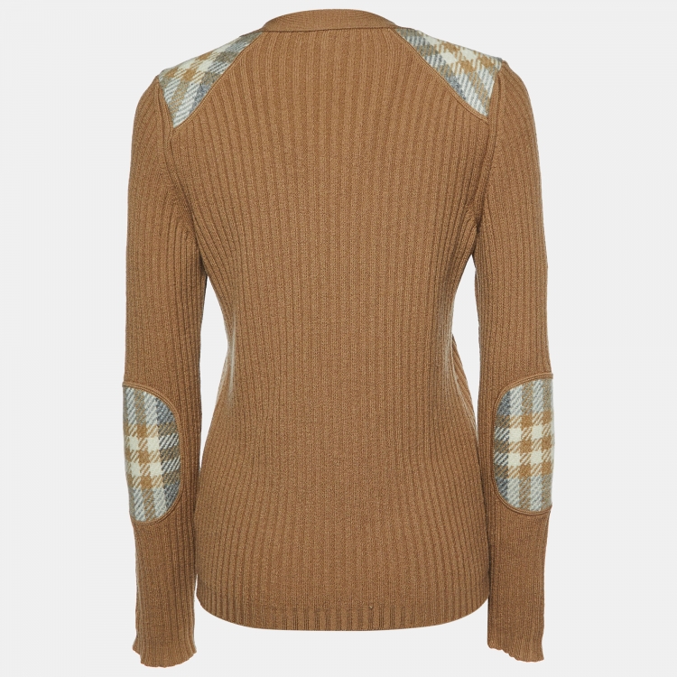 Pre Owned Burberry Brown Merino Wool Rib Knit Button Front Cardigan M