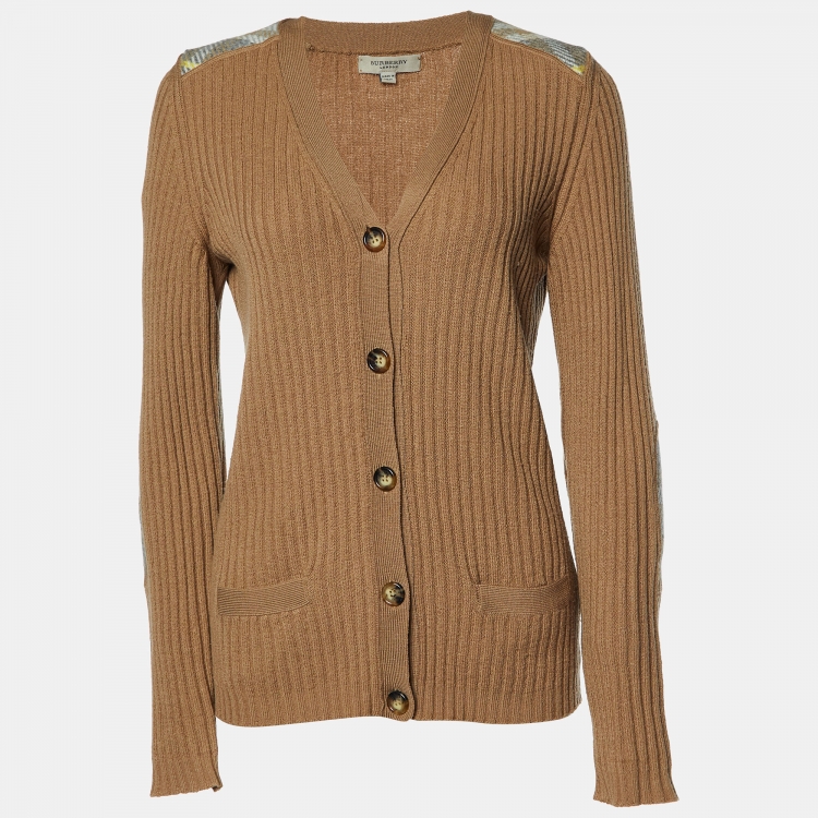 Pre Owned Burberry Brown Merino Wool Rib Knit Button Front Cardigan M