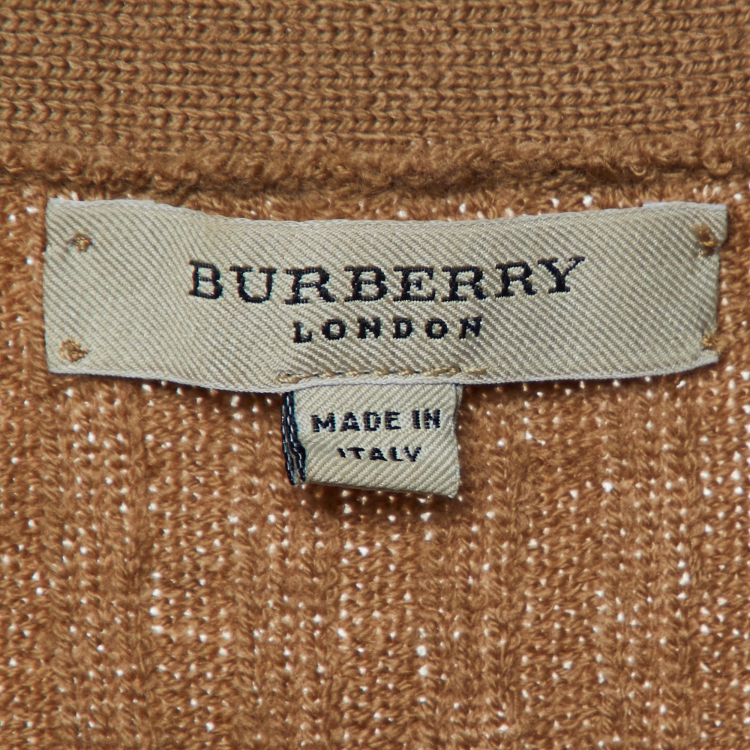 Pre Owned Burberry Brown Merino Wool Rib Knit Button Front Cardigan M