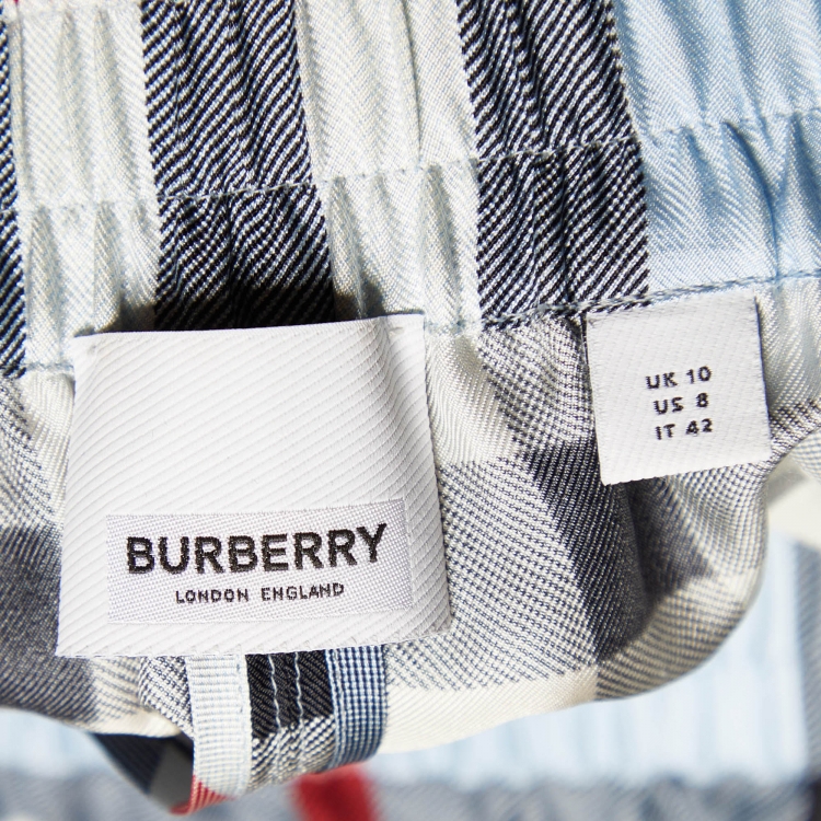 مملوكة مسبقًا Burberry Blue Checked Silk Elasticised Waist Shorts M