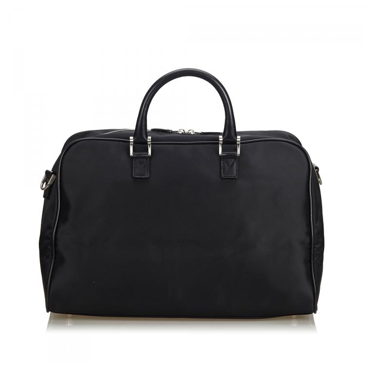 Pre Owned Burberry Black Nylon Leather Travel Bag