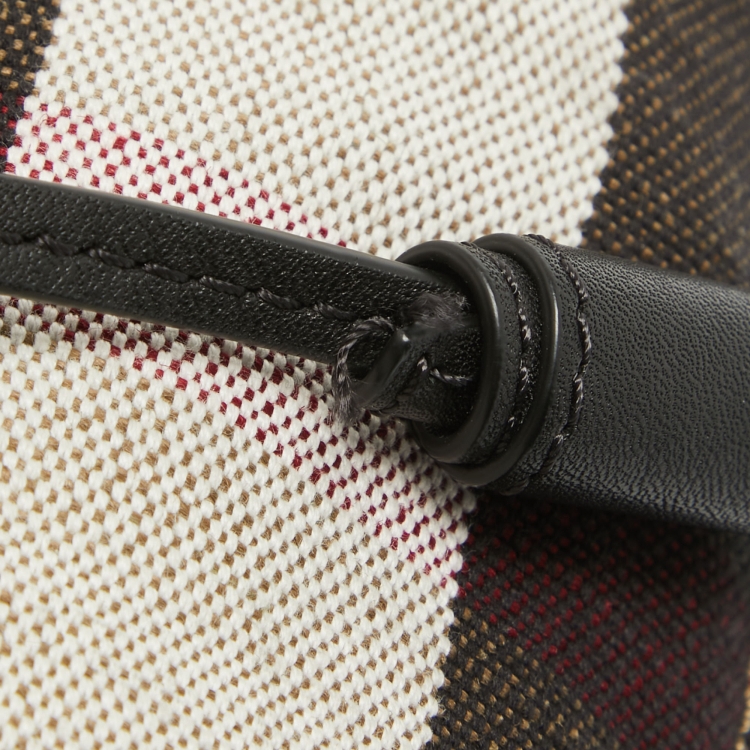 Pre Owned Burberry Black/Beige Mega Check Canvas and Leather Drawstring Flap Backpack