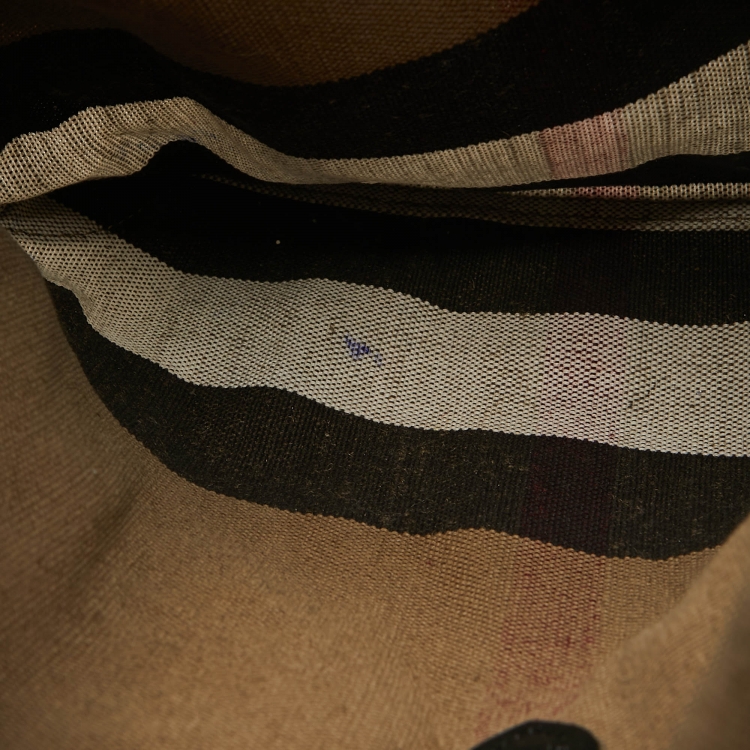 Pre Owned Burberry Black/Beige Mega Check Canvas and Leather Drawstring Flap Backpack