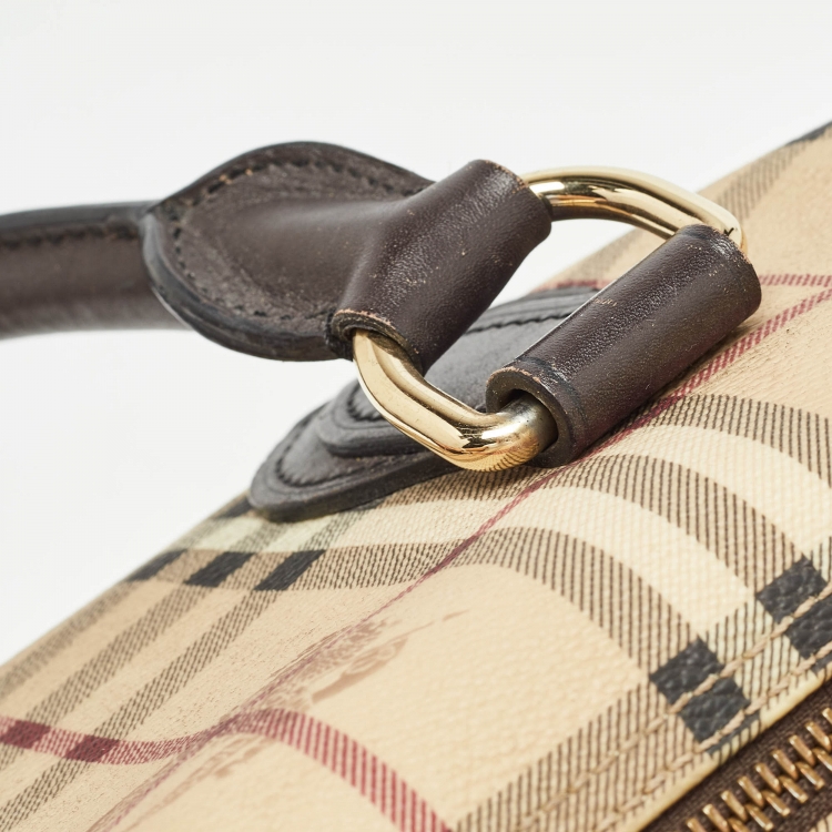 Pre Owned Burberry Beige Haymarket Coated Canvas Chester Bowler Bag