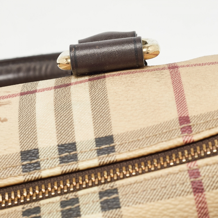 Pre Owned Burberry Beige Haymarket Coated Canvas Chester Bowler Bag