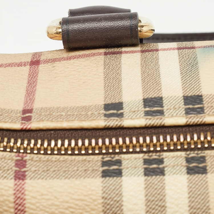 Pre Owned Burberry Beige Haymarket Coated Canvas Chester Bowler Bag