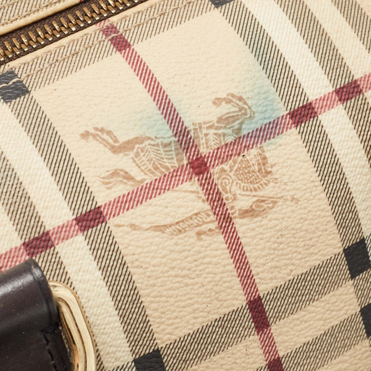 Pre Owned Burberry Beige Haymarket Coated Canvas Chester Bowler Bag