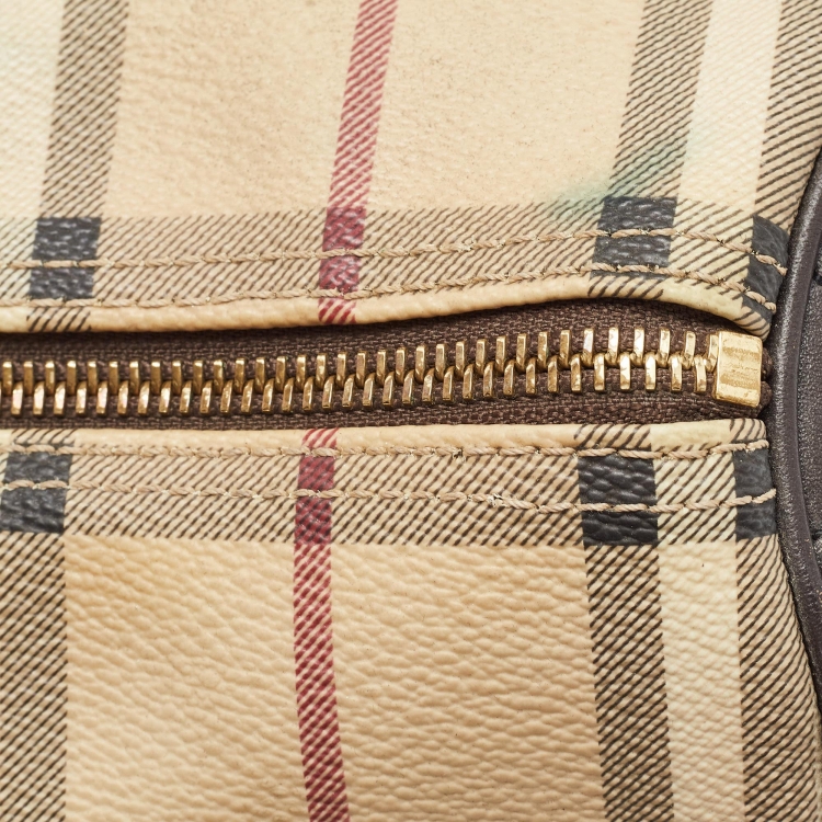 Pre Owned Burberry Beige Haymarket Coated Canvas Chester Bowler Bag
