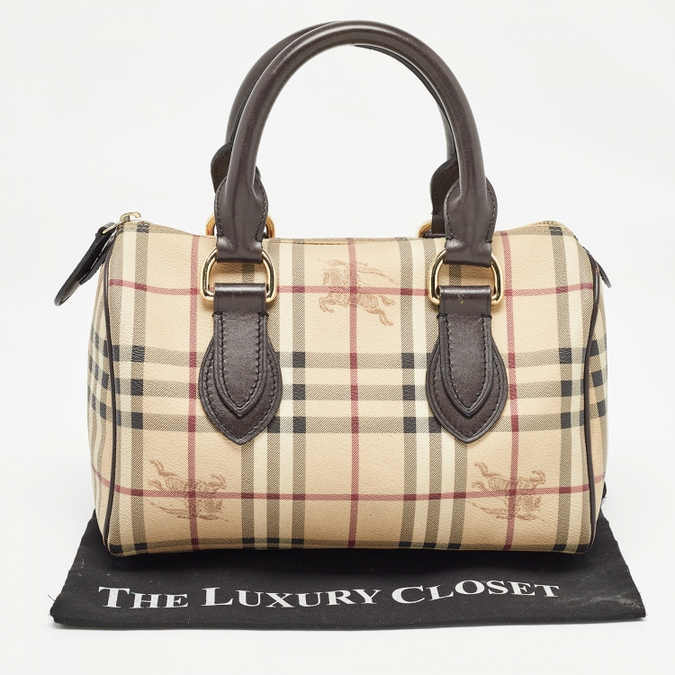 Pre Owned Burberry Beige Haymarket Coated Canvas Chester Bowler Bag
