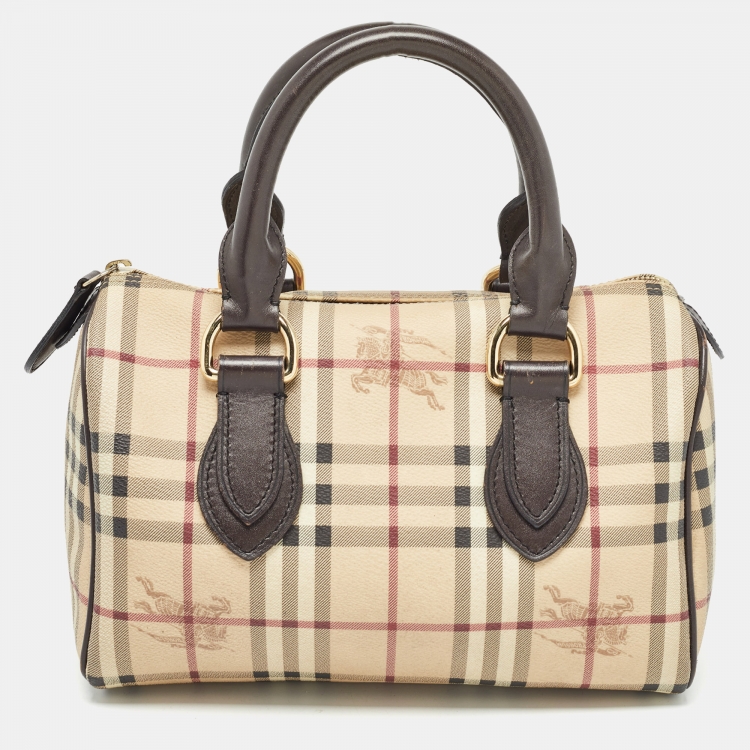 Pre Owned Burberry Beige Haymarket Coated Canvas Chester Bowler Bag