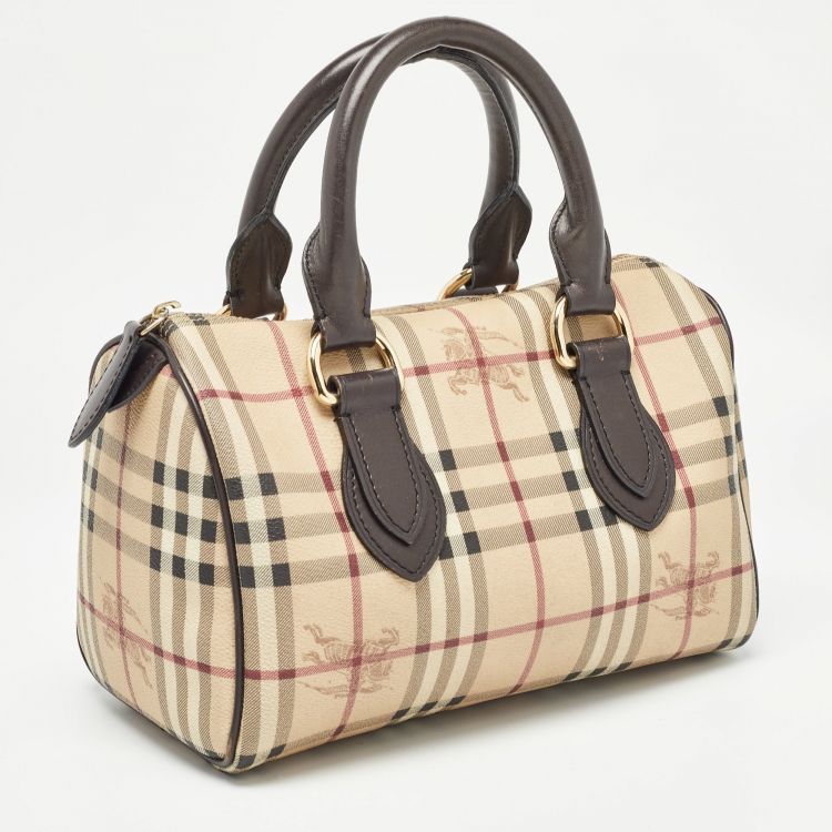Pre Owned Burberry Beige Haymarket Coated Canvas Chester Bowler Bag