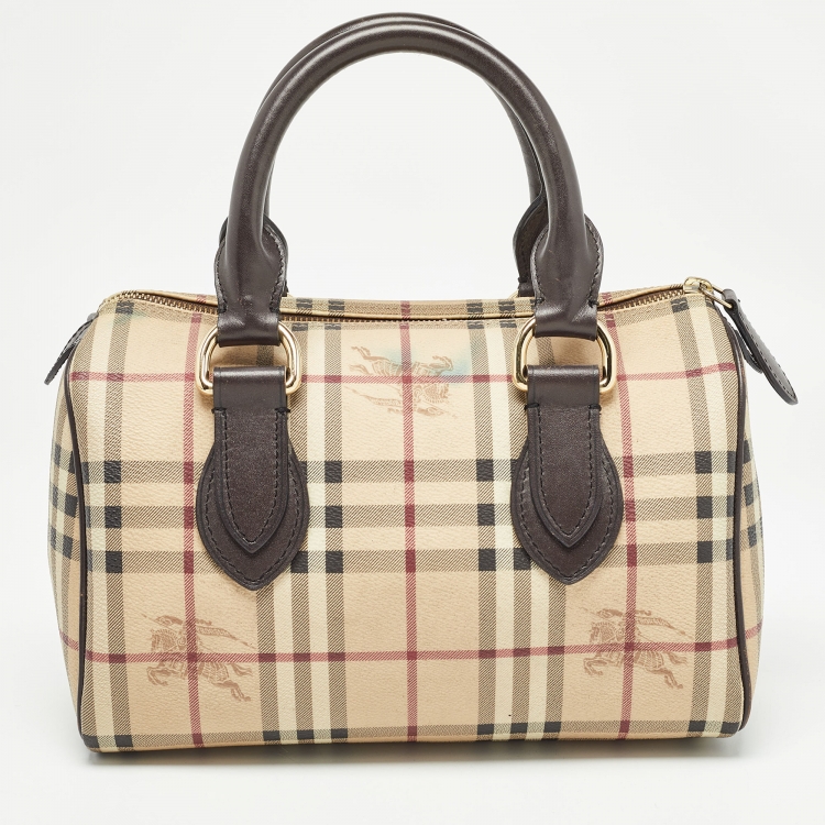 Pre Owned Burberry Beige Haymarket Coated Canvas Chester Bowler Bag