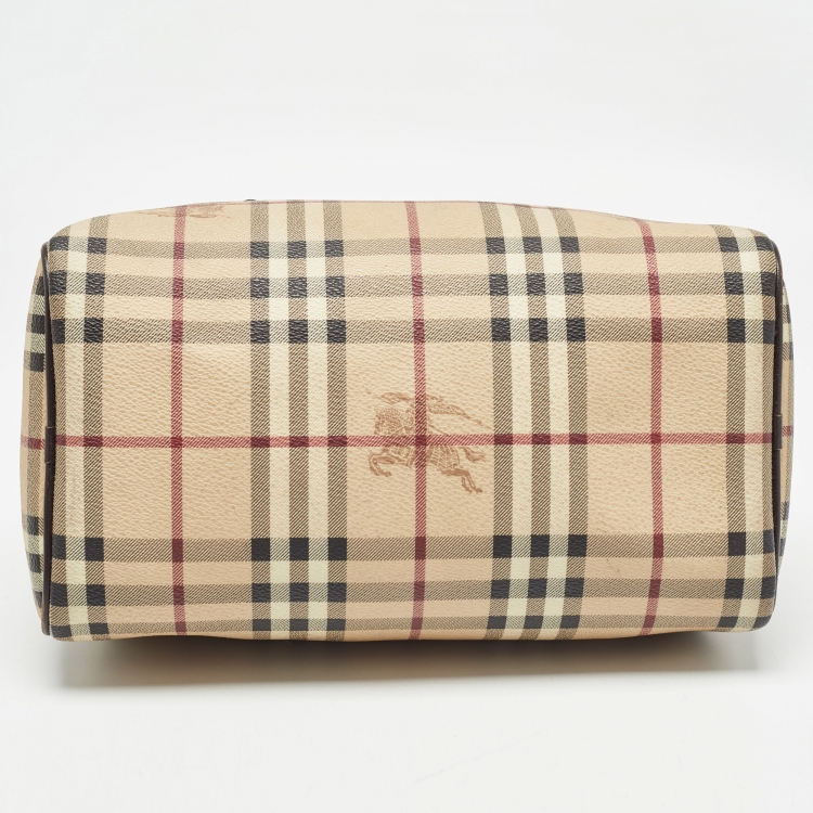 Pre Owned Burberry Beige Haymarket Coated Canvas Chester Bowler Bag