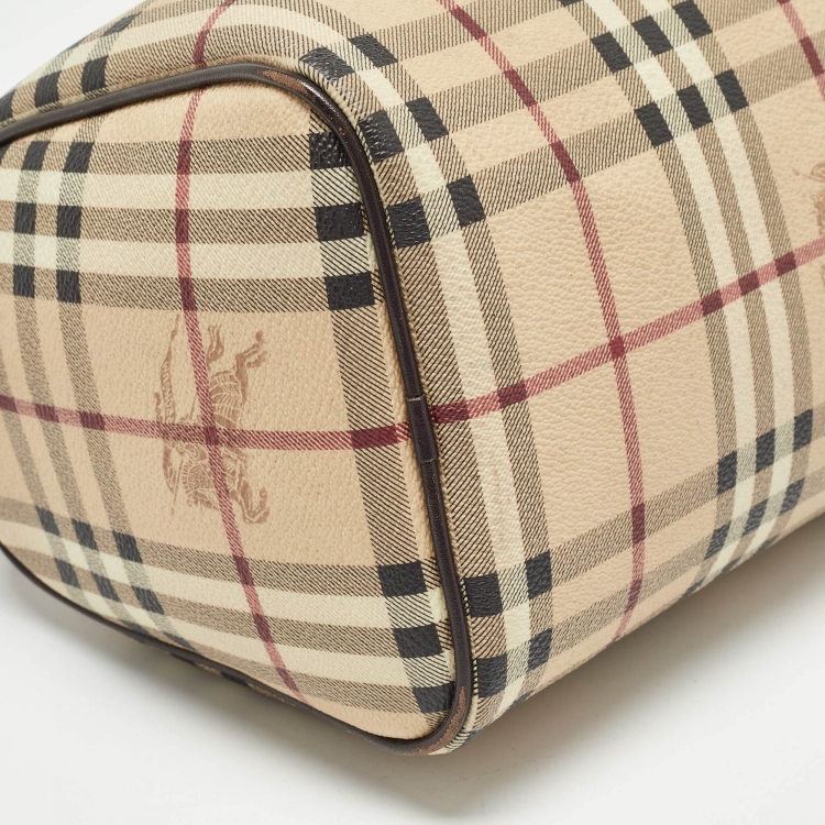 Pre Owned Burberry Beige Haymarket Coated Canvas Chester Bowler Bag