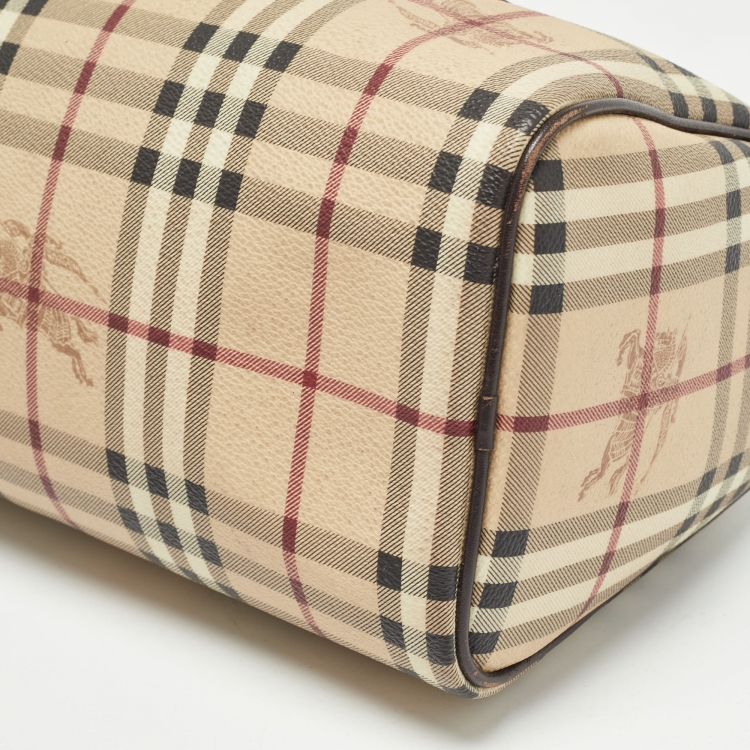 Pre Owned Burberry Beige Haymarket Coated Canvas Chester Bowler Bag