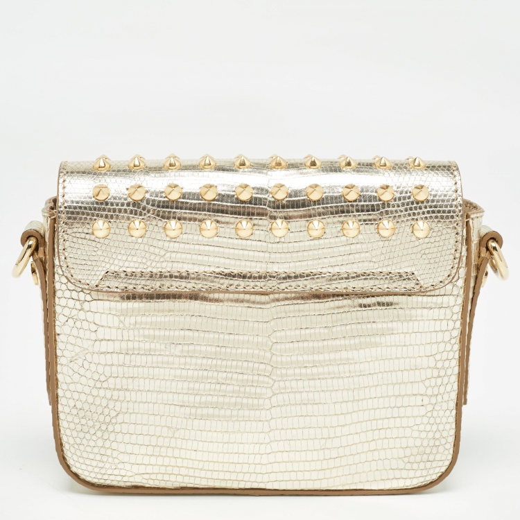 Pre Owned Burberry Gold Lizard Studded Crossbody Bag