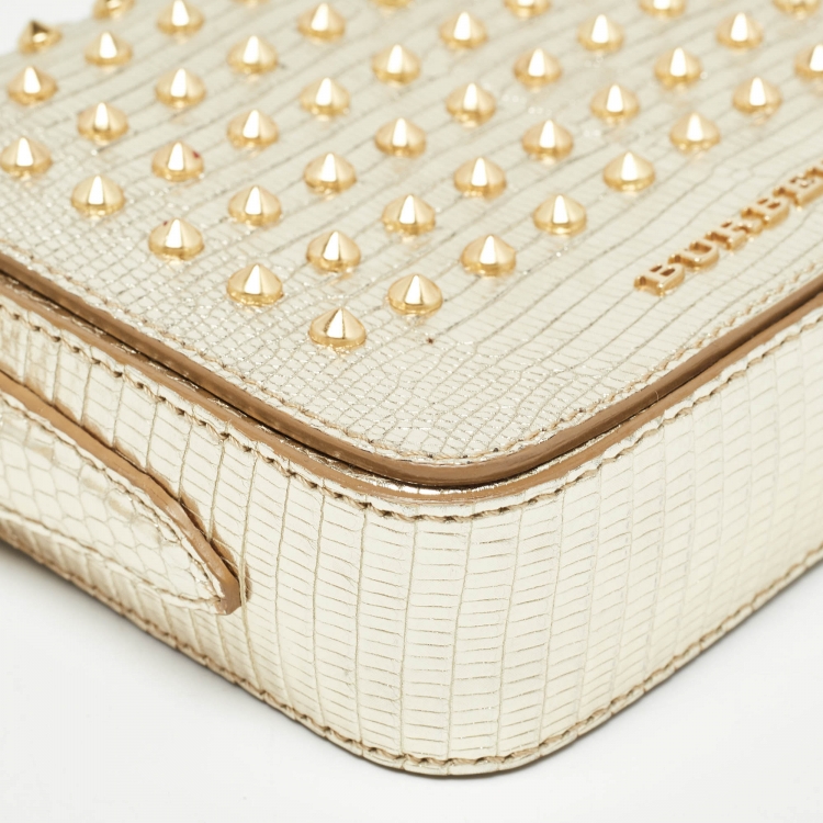 Pre Owned Burberry Gold Lizard Studded Crossbody Bag