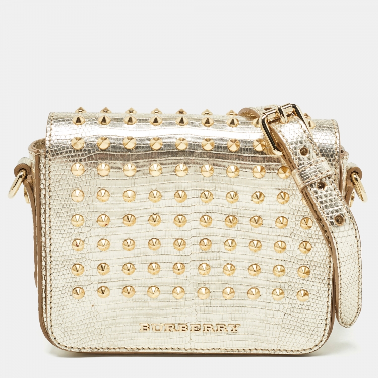 Pre Owned Burberry Gold Lizard Studded Crossbody Bag