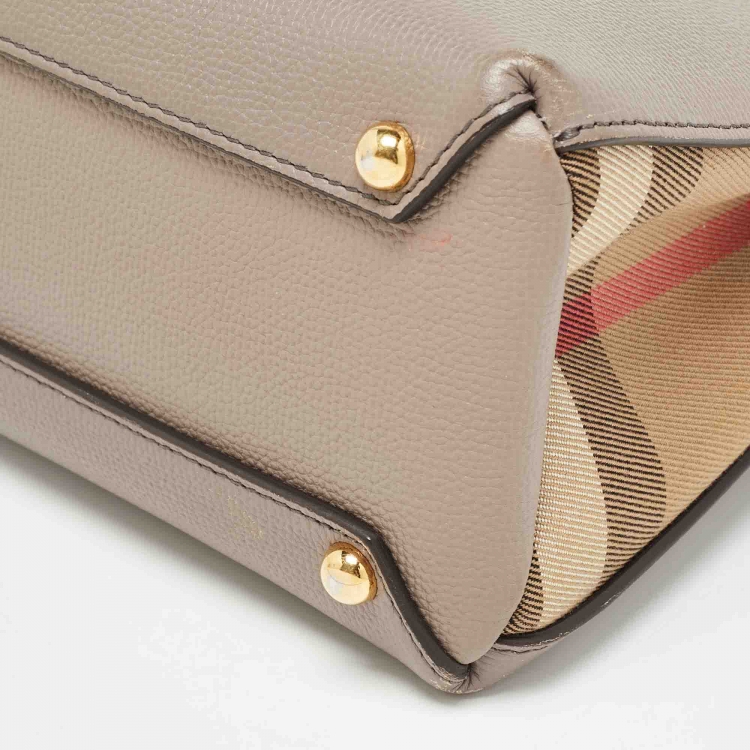 Pre Owned Burberry Beige House Check Fabric and Leather Mini Banner Tote