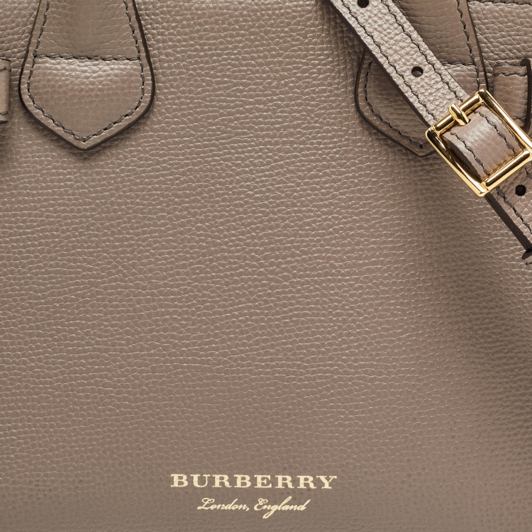 Pre Owned Burberry Beige House Check Fabric and Leather Mini Banner Tote
