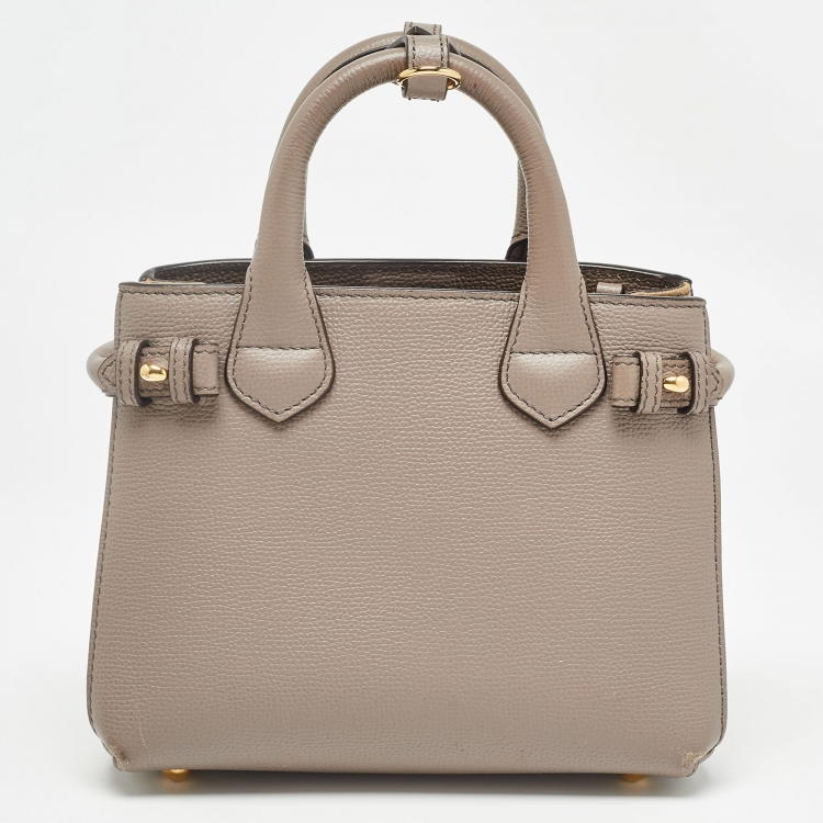 Pre Owned Burberry Beige House Check Fabric and Leather Mini Banner Tote