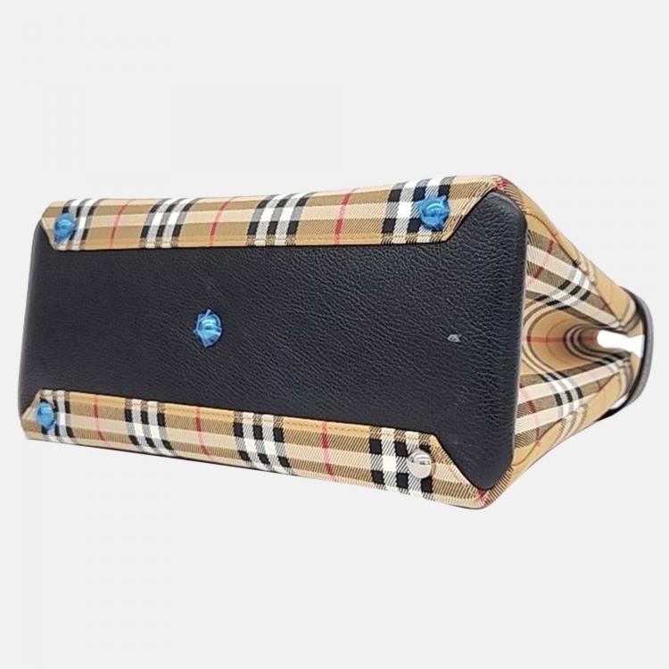 Pre Owned Burberry Plaid Print Medium Vintage Check Banner Tote Bag