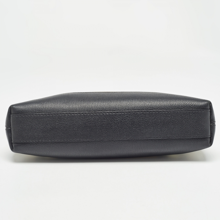 Pre Owned Burberry Black/Beige House Check Canvas and Leather Abbingdon Clutch Bag