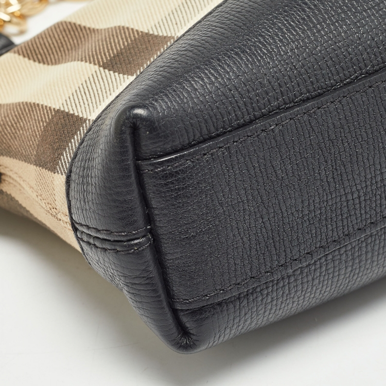 Pre Owned Burberry Black/Beige House Check Canvas and Leather Abbingdon Clutch Bag