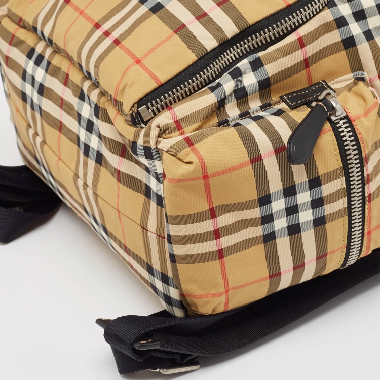 Pre Owned Burberry Beige/Black Vintage Check Nylon Large Rucksack Backpack